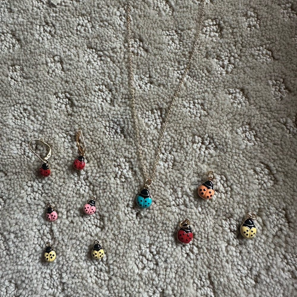 Joan Rivers Gold-Tone Ladybug Pendant Necklace and Charms and earrings with char